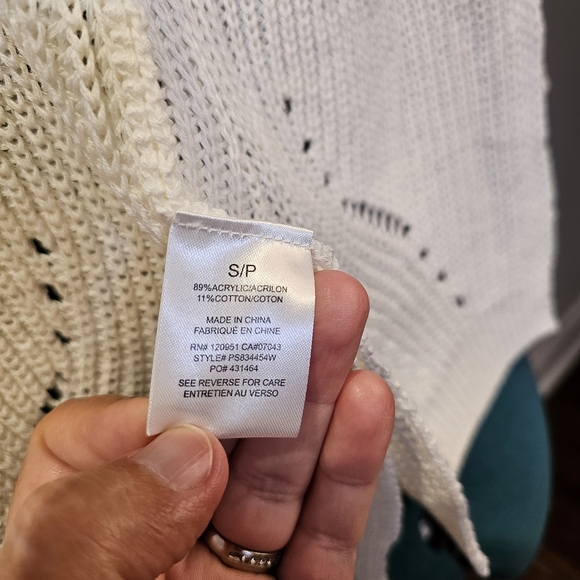 👍Pink Rose white dropped shoulder long sleeve knit sweater cardigan S US - Picture 7 of 8